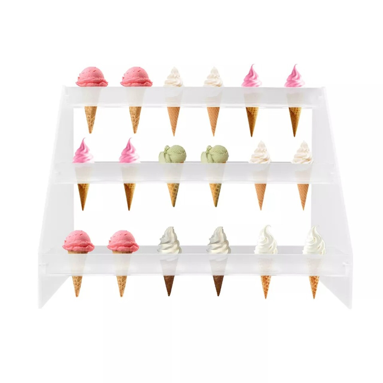 3 Layer Acrylic 18 Cone Ice Cream Cone Holder Tray Display Stand Rack Wedding